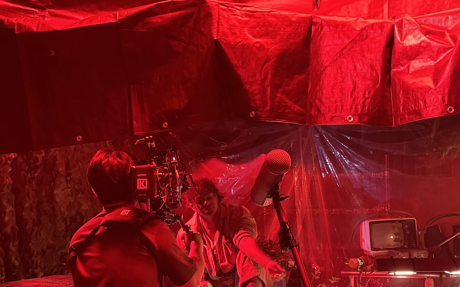 Practical red lighting on set